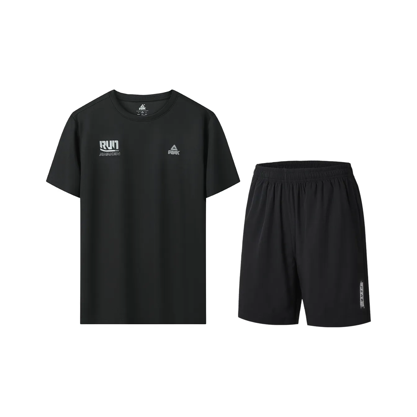PEAK Casual Sportswear Unisex Black Short Sleeved Shirt+Black Shorts