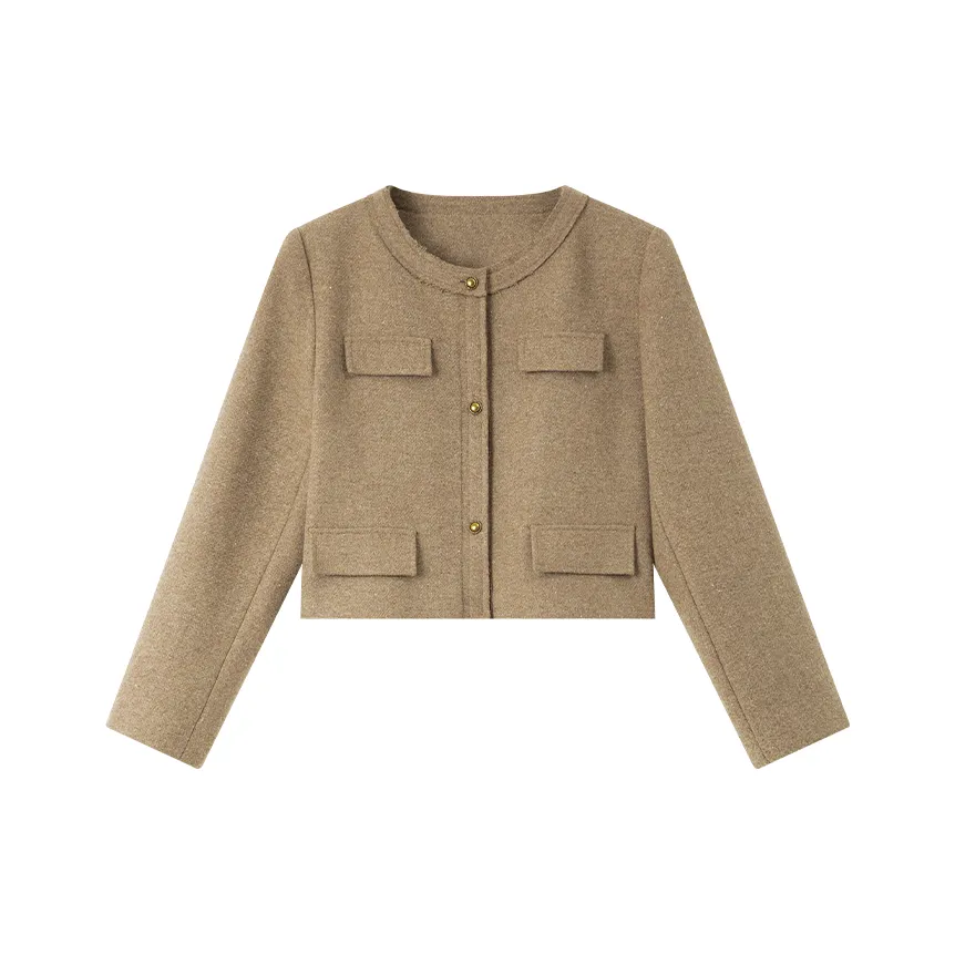 VIMLY Cropped Coat Women's Dark Khaki VIMLY Укороченное пальто женское темный хаки