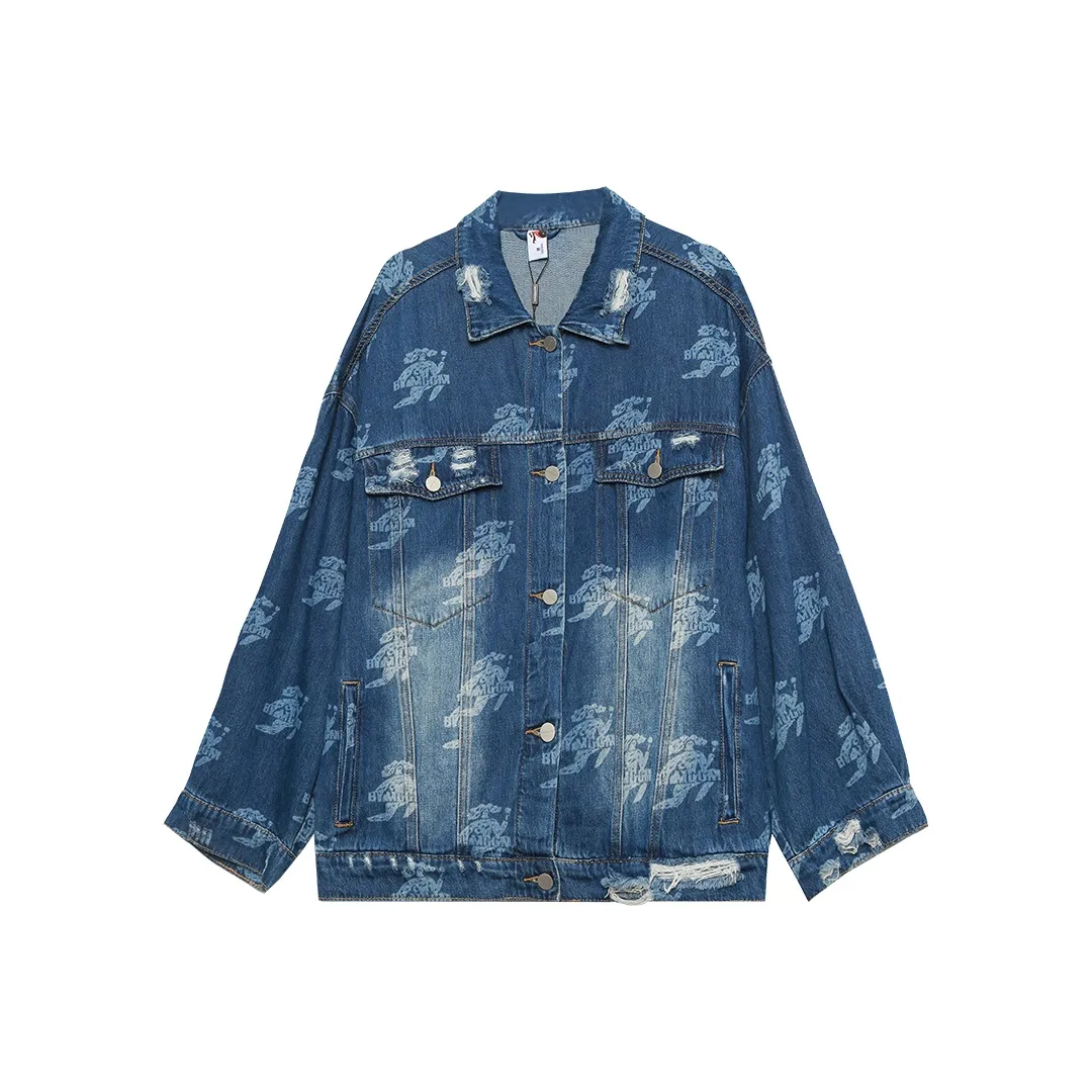MUGUOGUOMU Denim Jacket Women's Dark Denim Blue