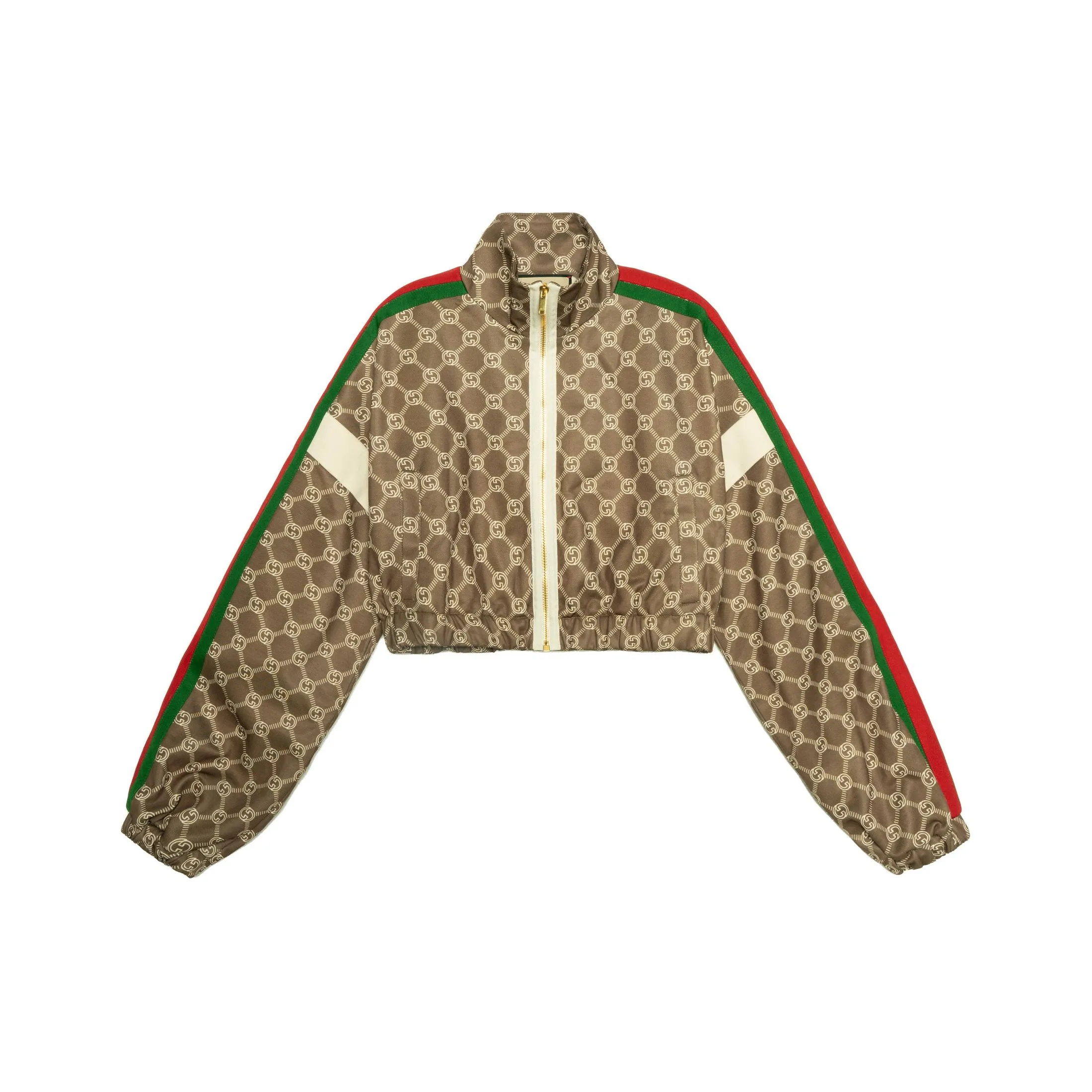 GUCCI Interlocking G Zipper Jacket Women's Olive Green/Ivory
