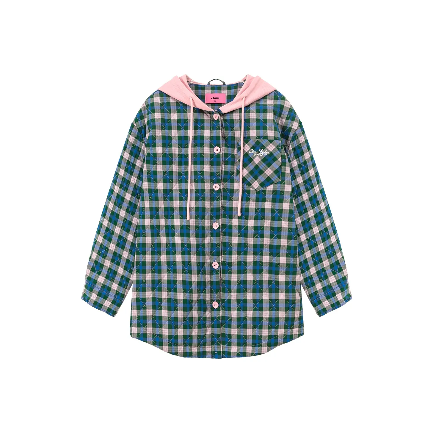 CHUU Зеленая клетка Женские объемные куртки (пуфы)