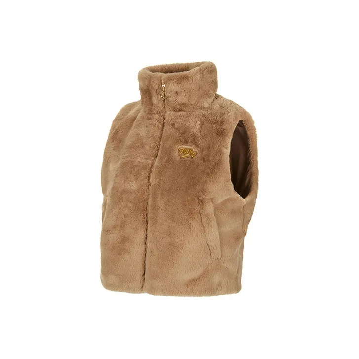 Nike Sportswear Women's Embroidered Logo Full-Zip Stand Collar Vest Brown