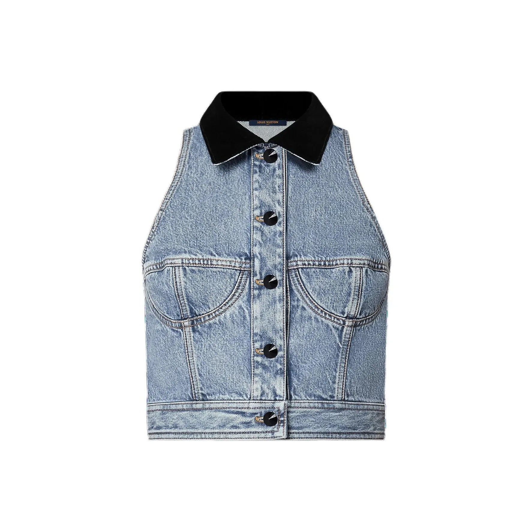 LOUIS VUITTON Sleeveless VeLOUIS VUITTONet Accent Denim Jacket