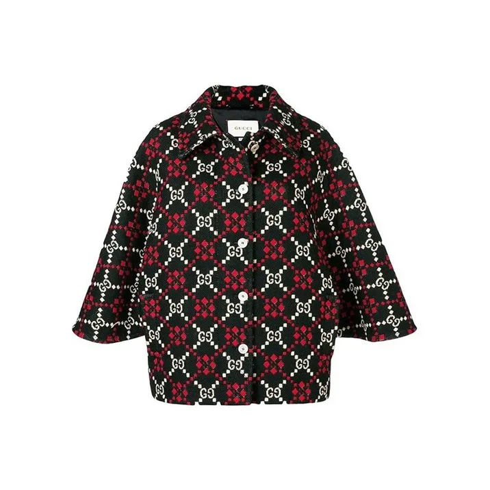 GUCCI Gg Diamond Wool Cape Coat