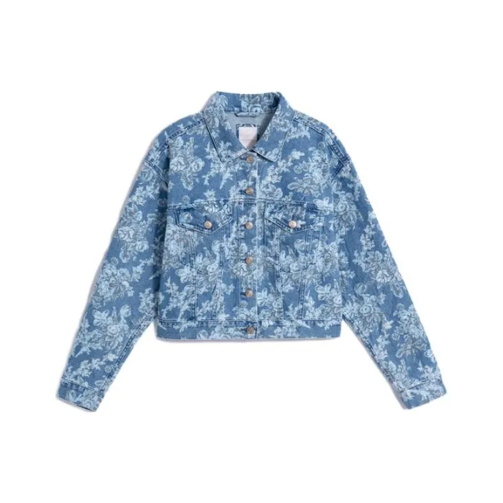 GAP X LoveShackFancy Floral Icon Denim Jacket With Washwell Indigo Flowers
