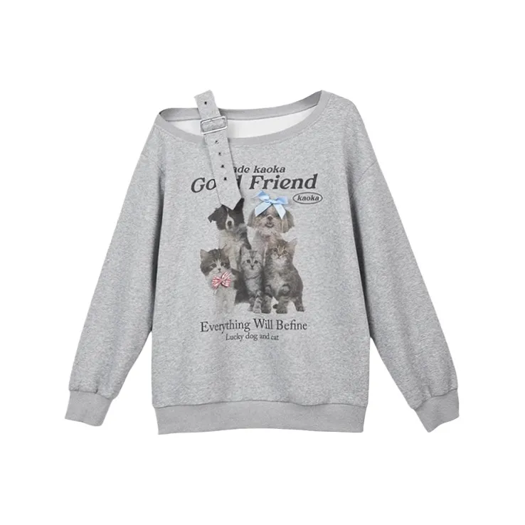 PAZZO Lazy Асимметричное плечо Off Плечо Длинный рукав Толстовка Женская