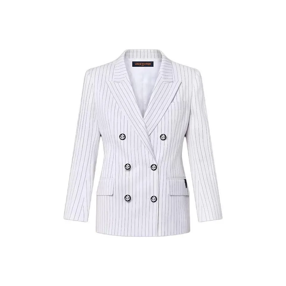 LOUIS VUITTON Nautical Double Breasted Pinstripe Blazer Business Suits Coats Women's White