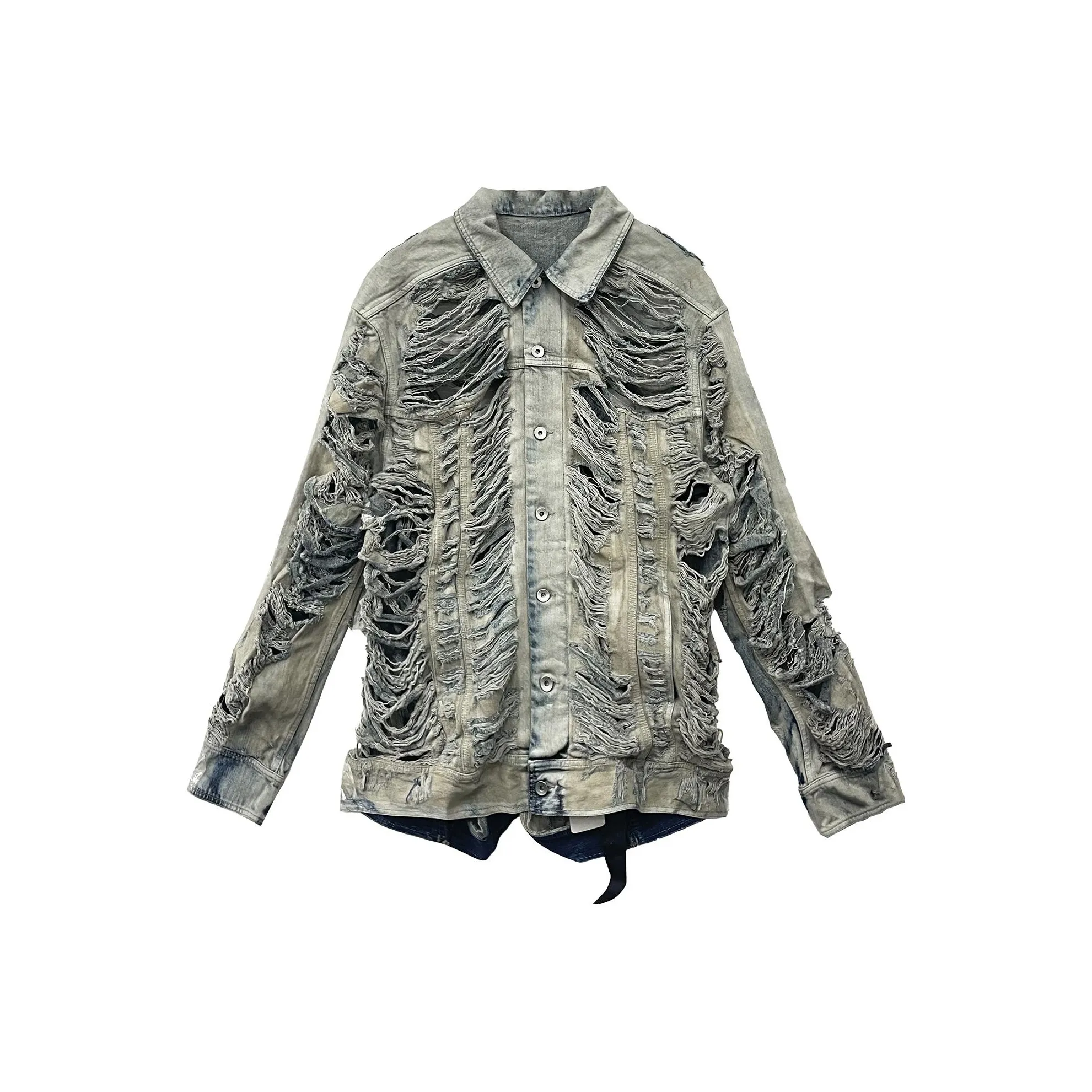 McQ Swallow bird print hoodie Jumbo Worker Ripped Denim Jacket