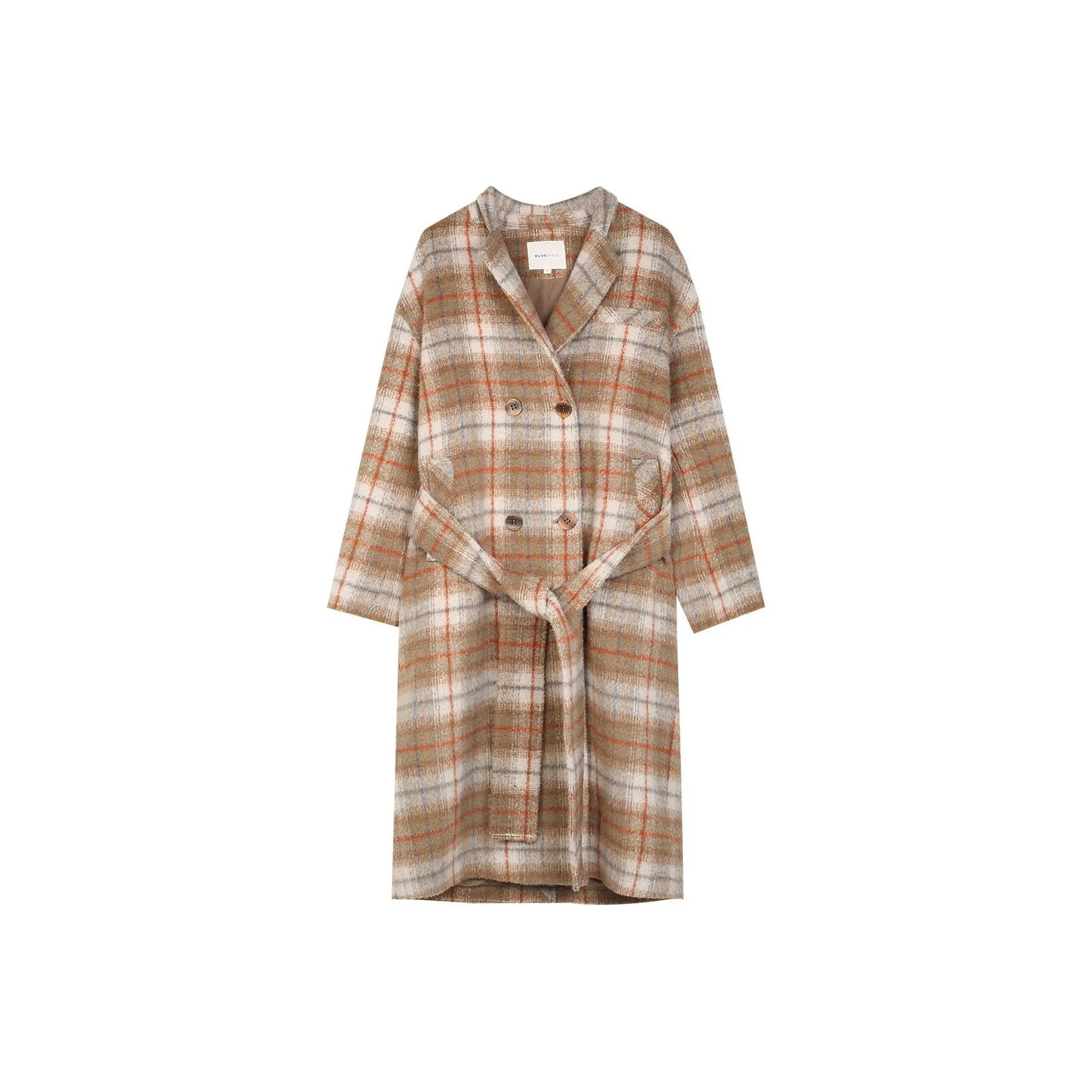 BLUEerror Coat Women's Brown And Orange Plaid