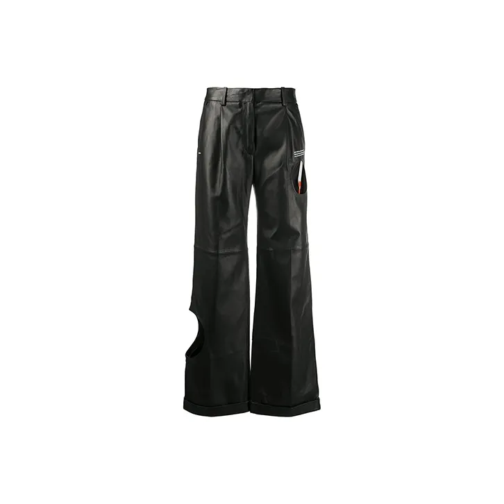 OFF WHITE Leather Meteor Holes Formal Pants Black