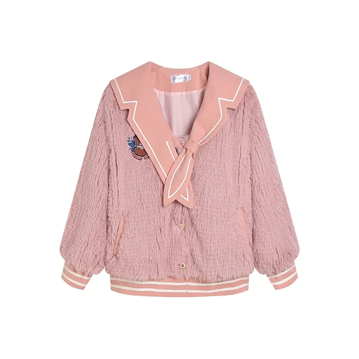 Ice cream and whale Розовая кожаная Плюшевая пальто Женские бархатные куртки