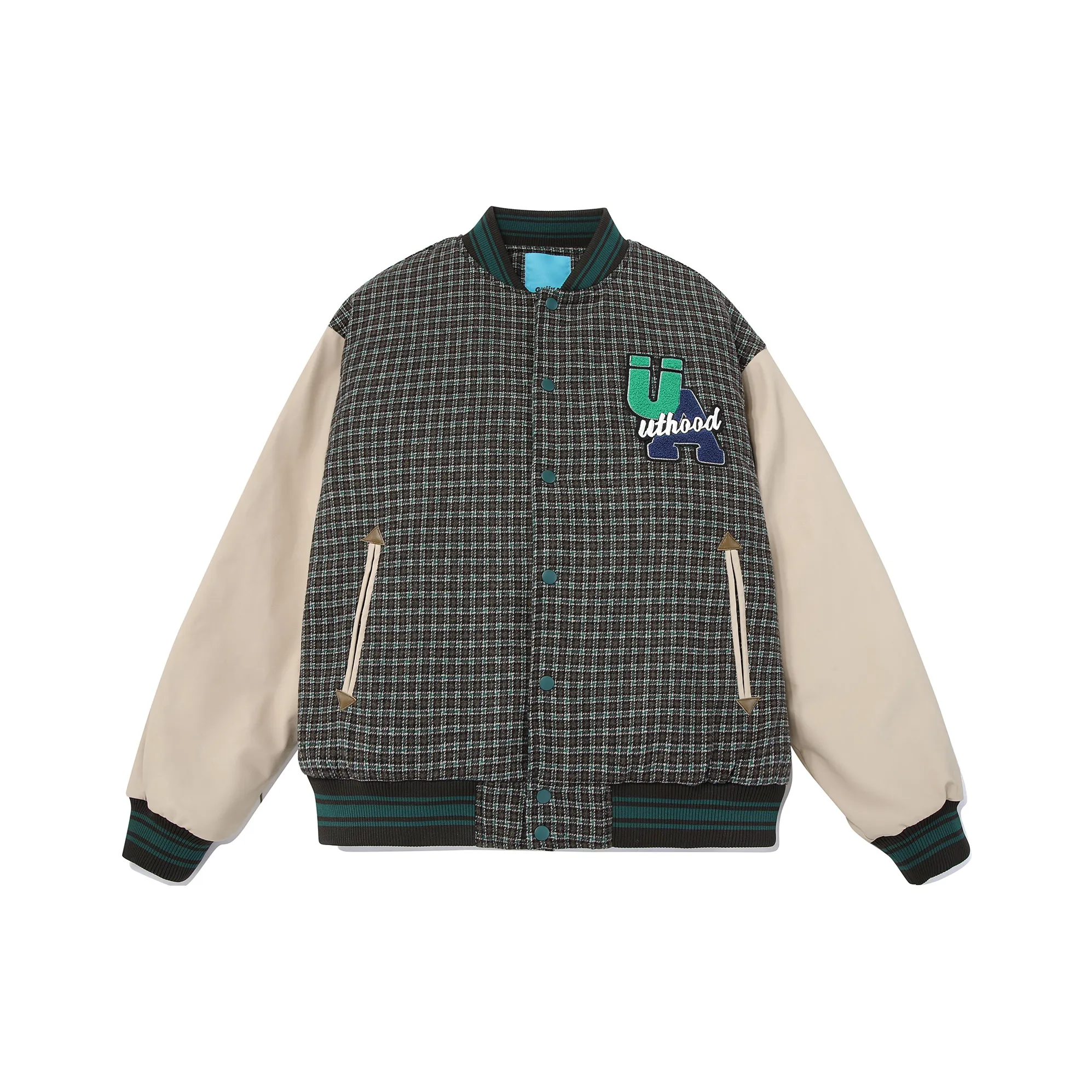 Guuka Letter Plaid Loose Fit Утолщенный Пуховик Женский Кофейный