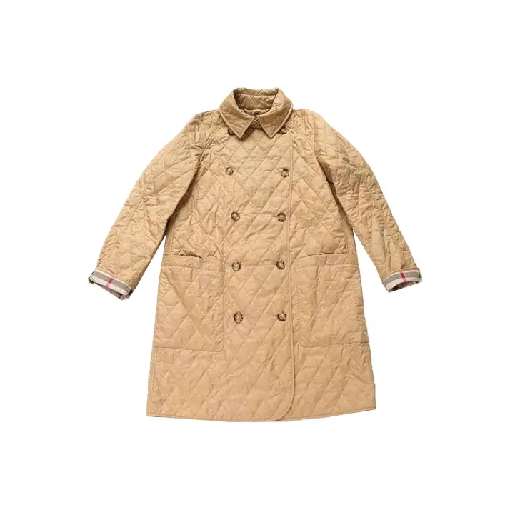 Burberry Tything Diamond Quilted Long Jacket Beige