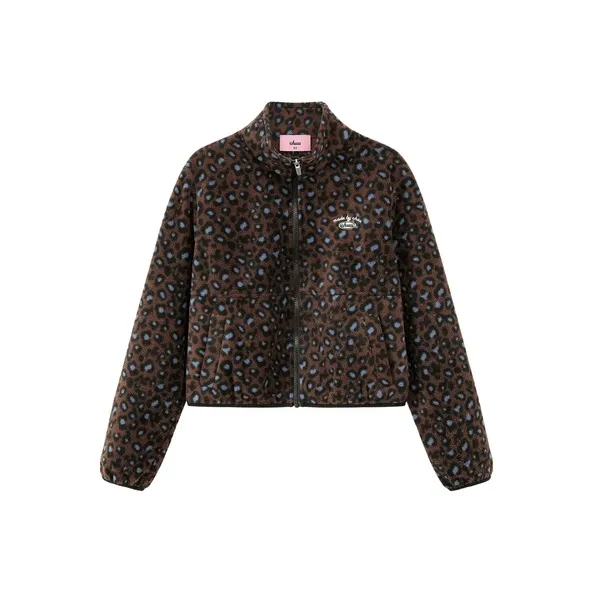 CHUU Укороченное пальто женское леопардовый принт кофейный цвет