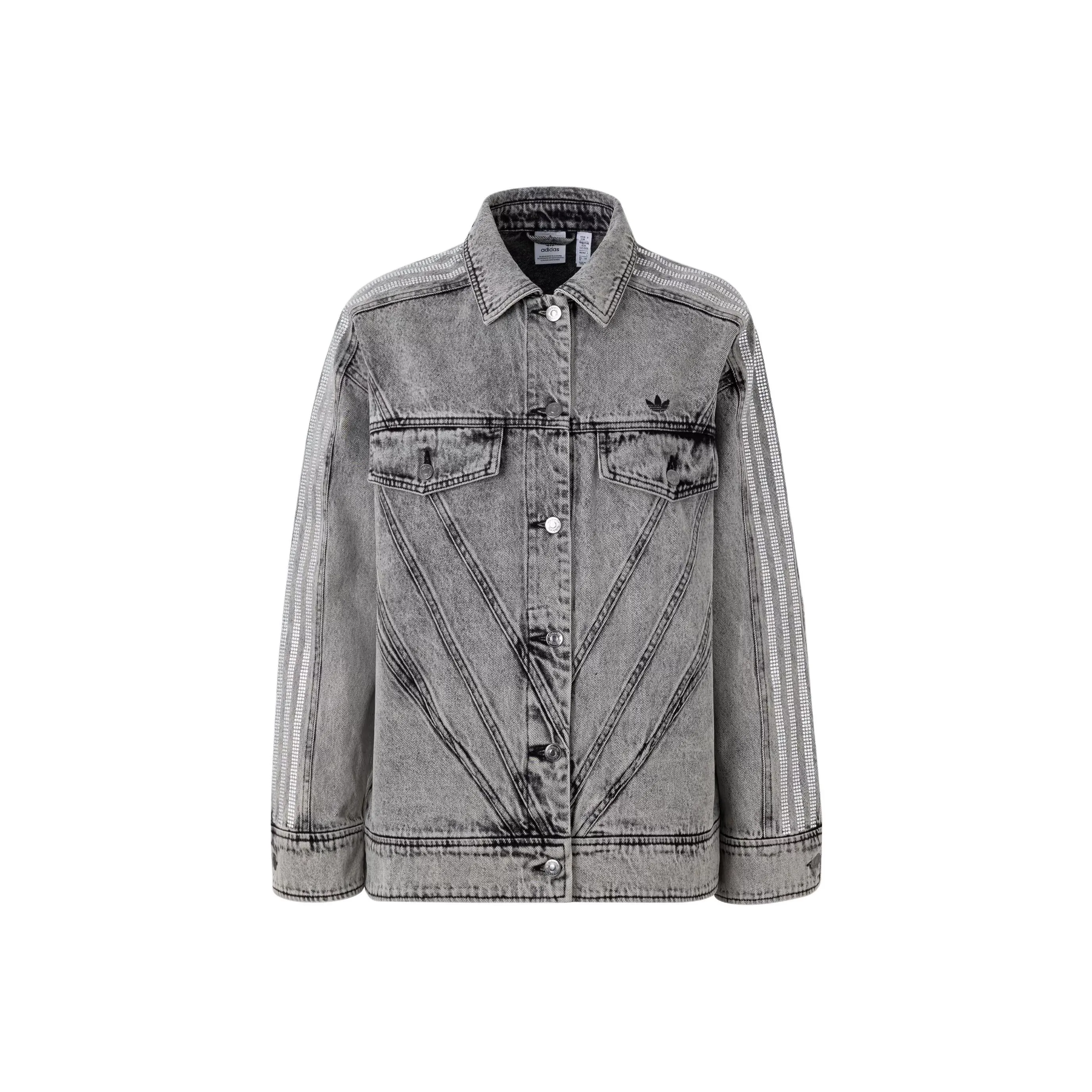 Adidas Originals Embellished Denim Jacket Denim Jacket Women's Acid Green Gray