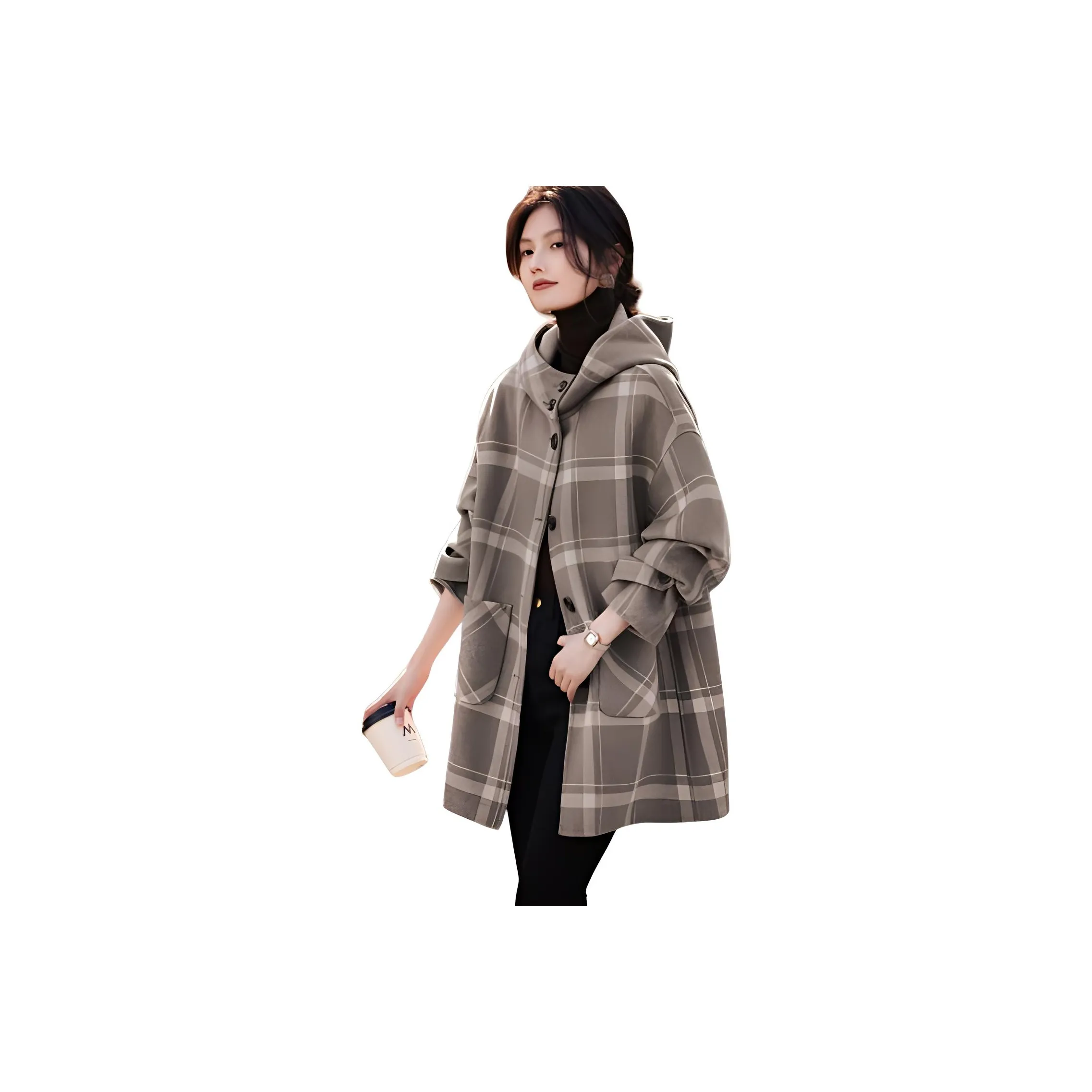 XWI Серый Клетчатый Женский Пальто