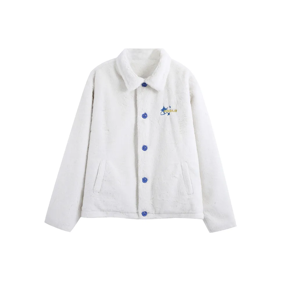 OAKAO Однотонный Отложной воротник Свободный крой Умеренный пуховик Унисекс Белый