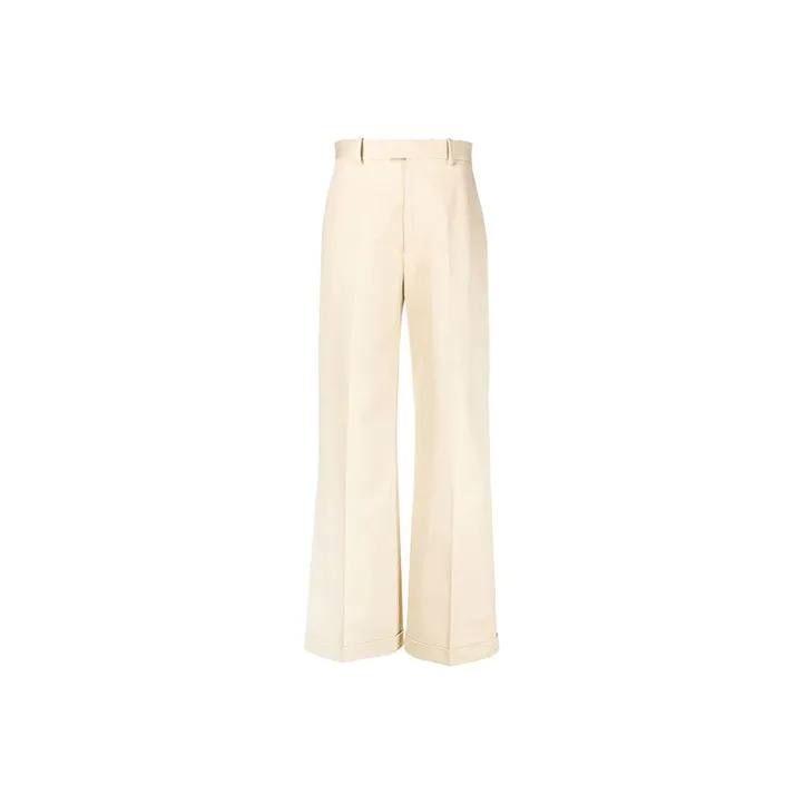 Bottega Veneta Wide Leg With Turn Up Cuffs Trousers Cream