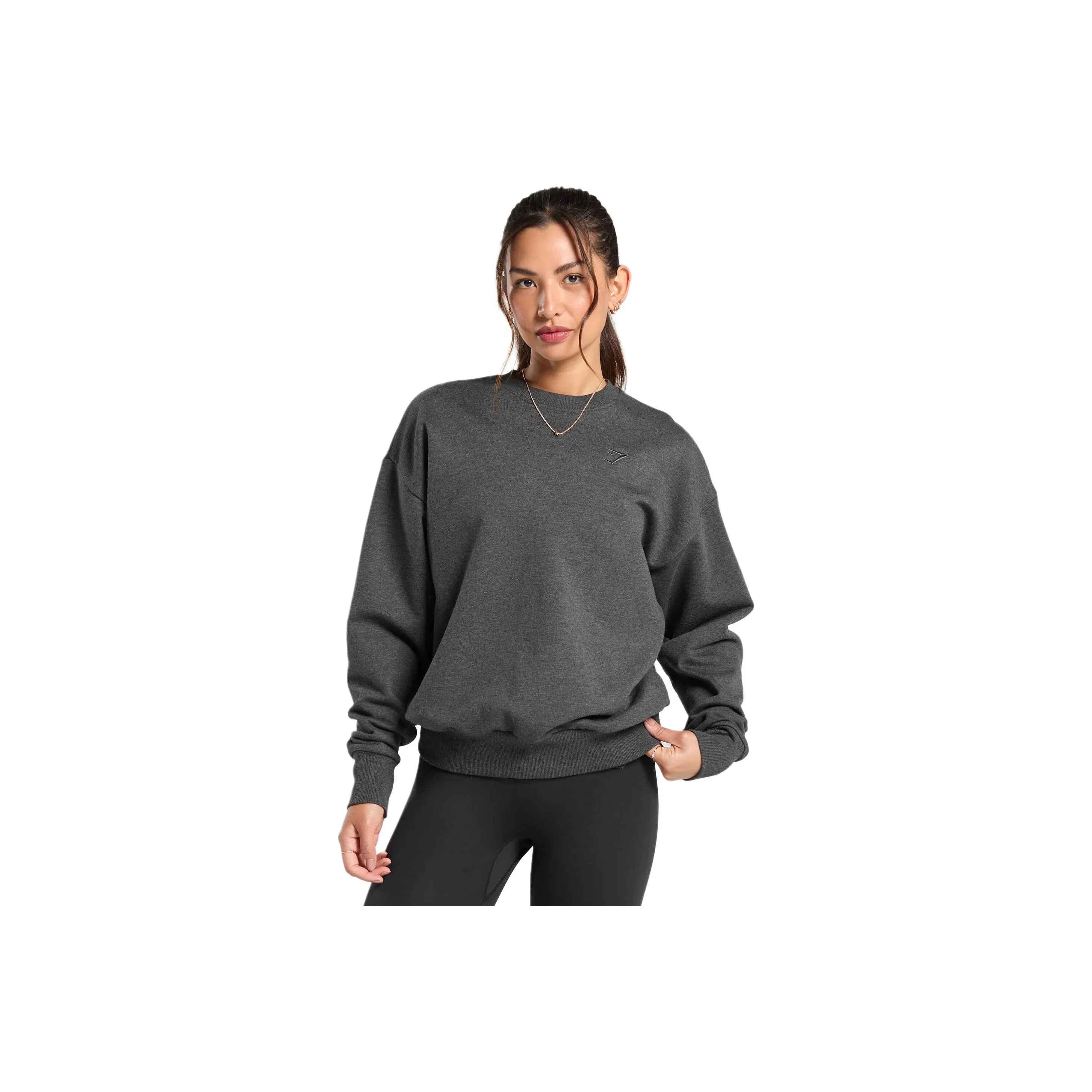 GYMSHARK Rest Day Sweats CREW SWEATSHIRT Женские Черный с меланжевым серым