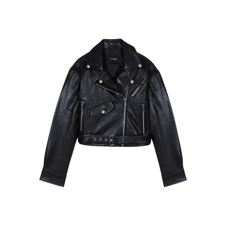 Maje Belted Cropped Leather Jacket