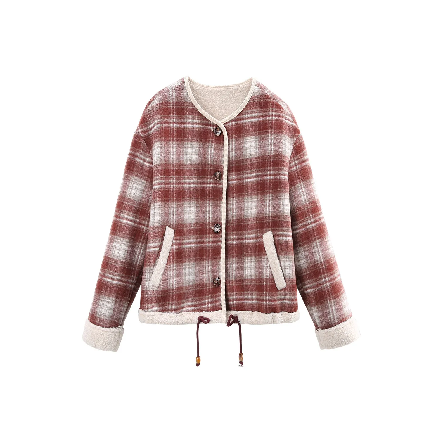 A paradise for awakening Укороченное пальто женское красное клетка