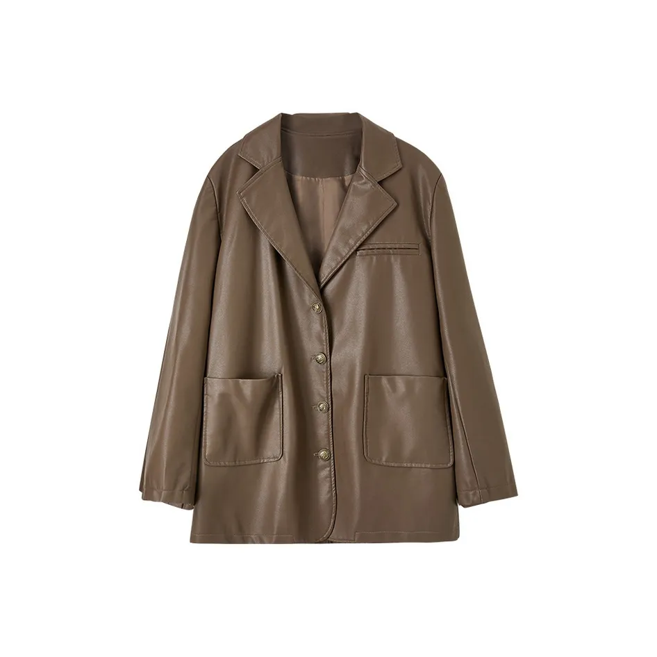 SENTUBILA Leather Jacket Women's Coffee