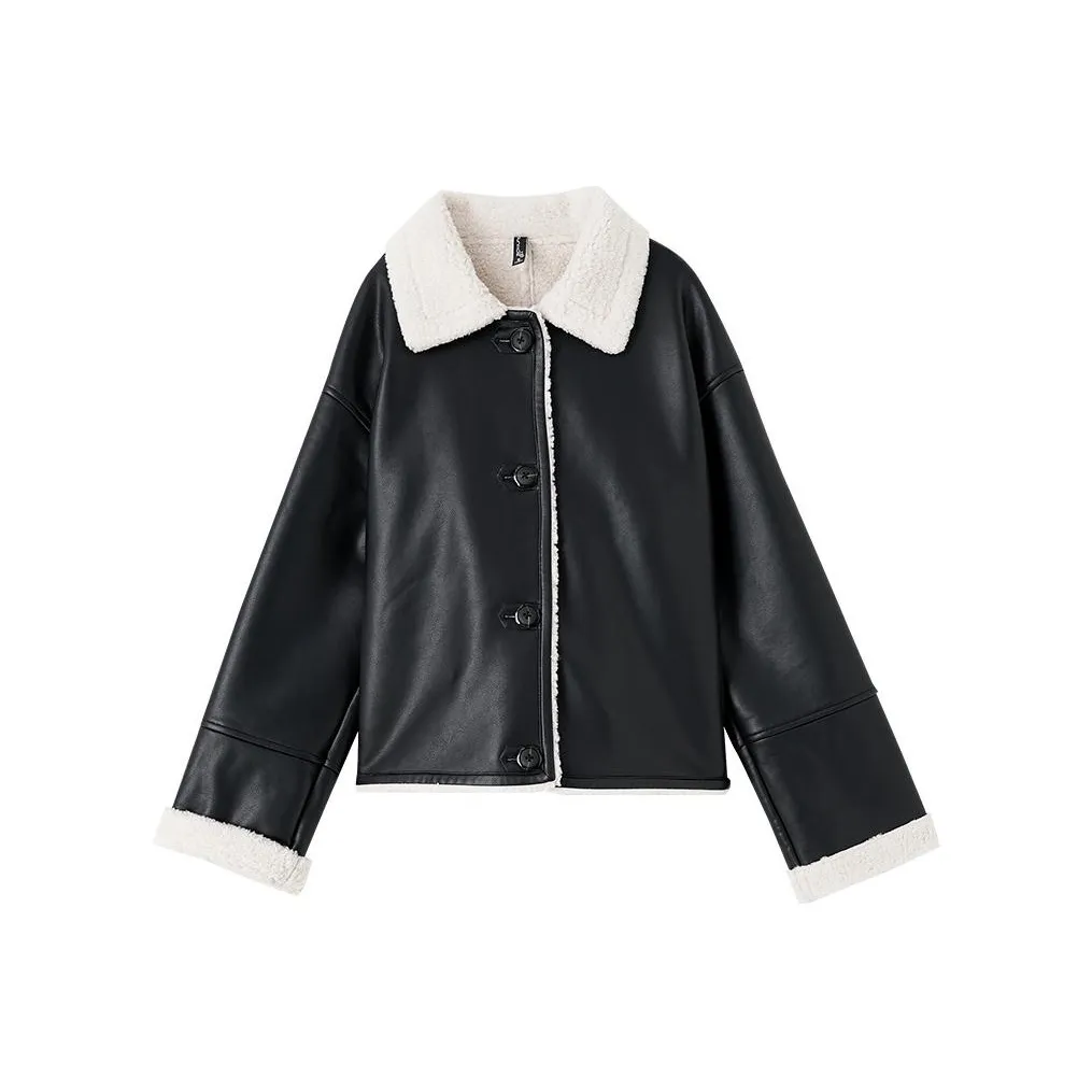 OUNIXUE Кожа Куртка Женская Черная
