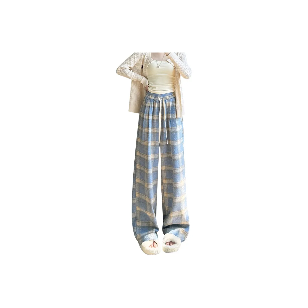 La Chapelle Casual Pants Women's Blue Plaid