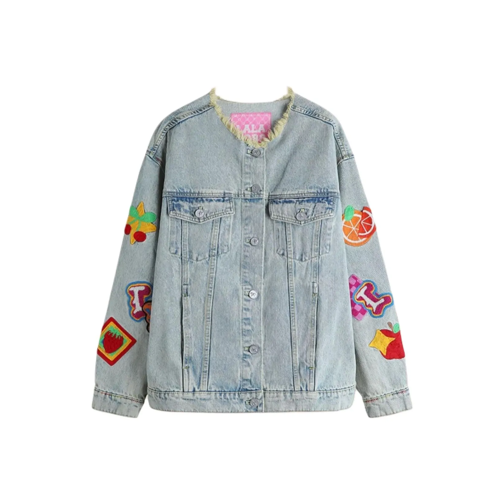 LALABOBO Denim Jackets Women's Light Blue White