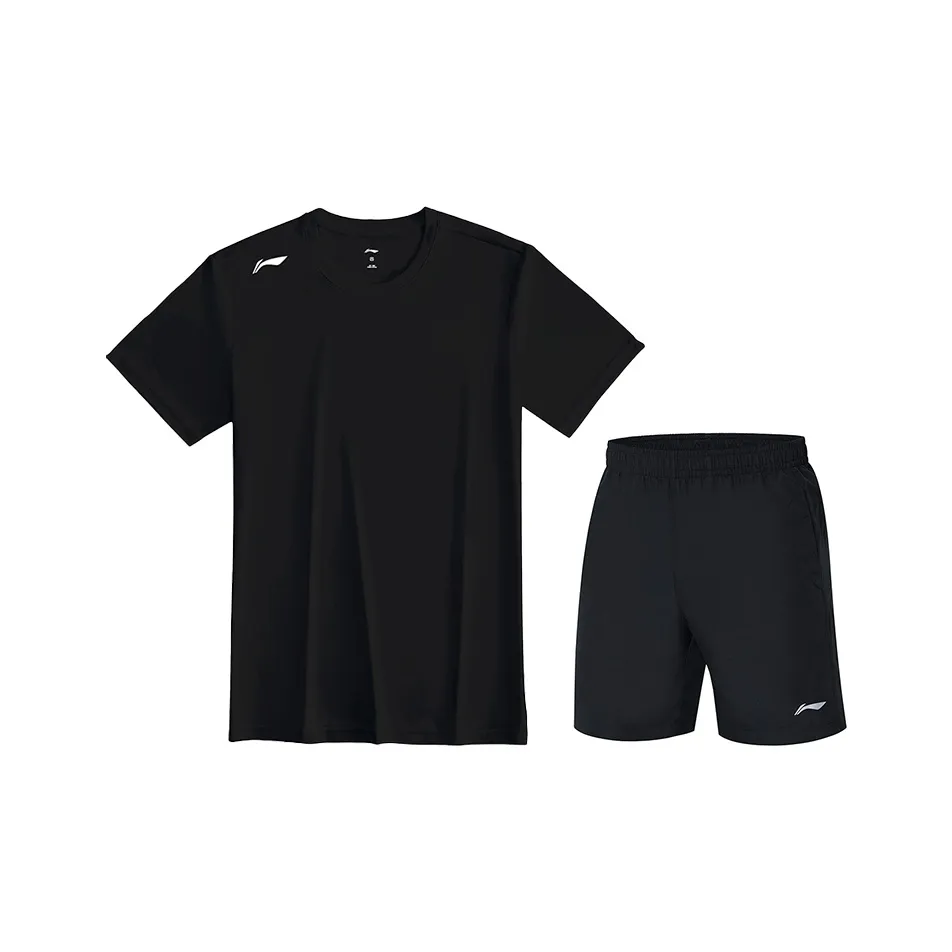 Лайнер Повседневная Спортивная Одежда Мужская Черная Короткая Рубашка с Короткими Рукавами + Черные Шорты