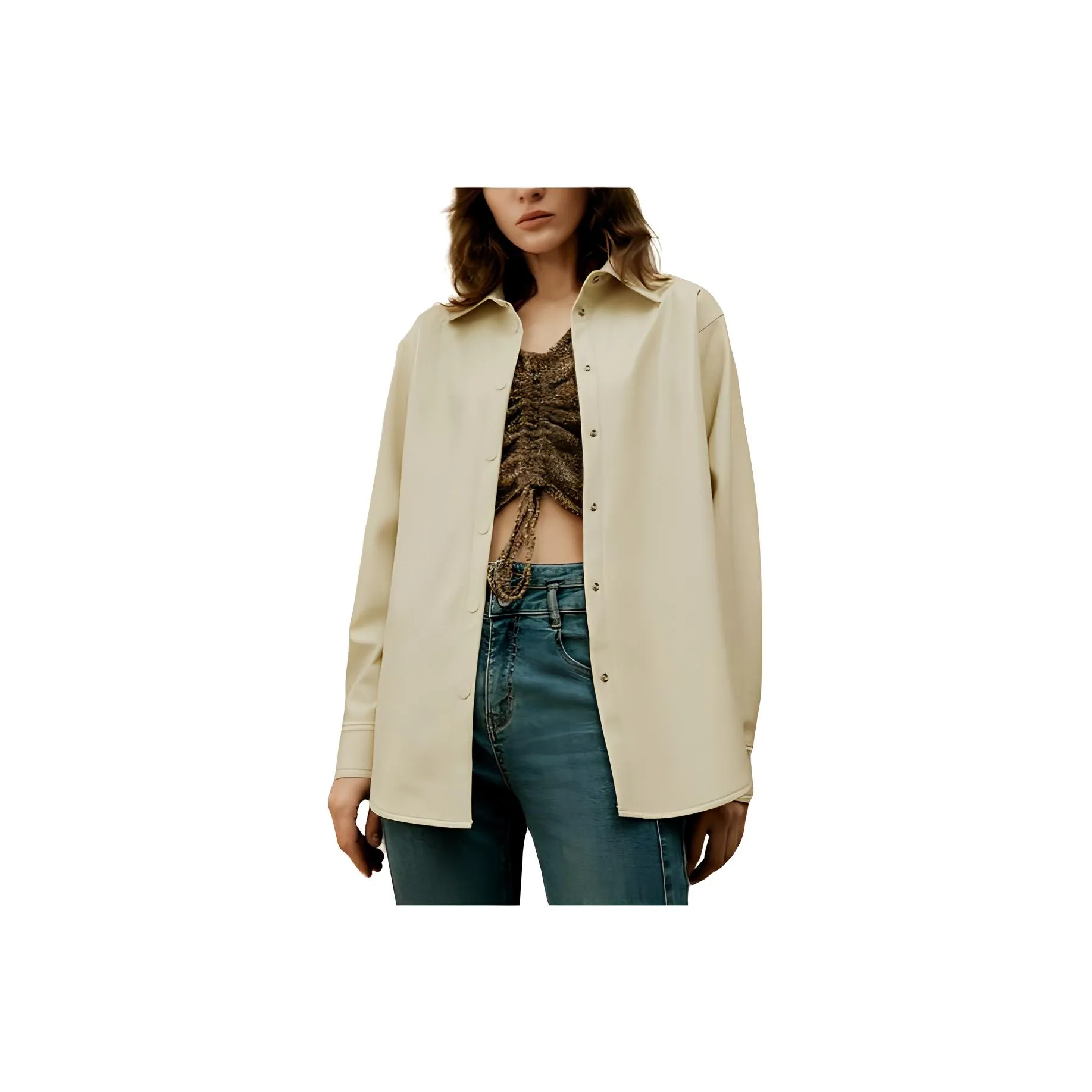 URBAN REVIVO Leather Jacket Women's Beige Yellow