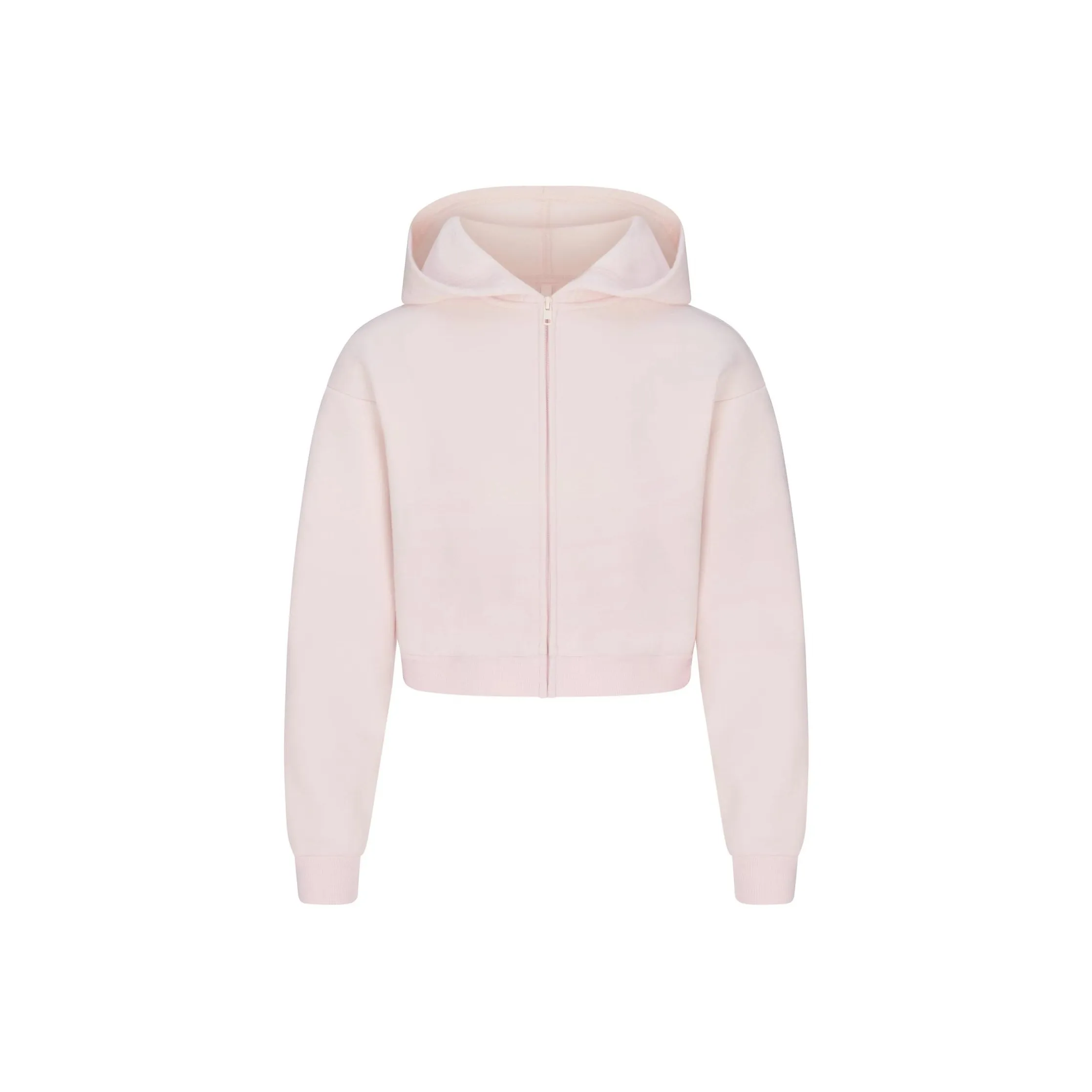 SKIMS SS25 COTTON FLEECE SHRUNKEN ZIP UP HOODIE Sweatshirt Women's BARELY PINK/Light Pink