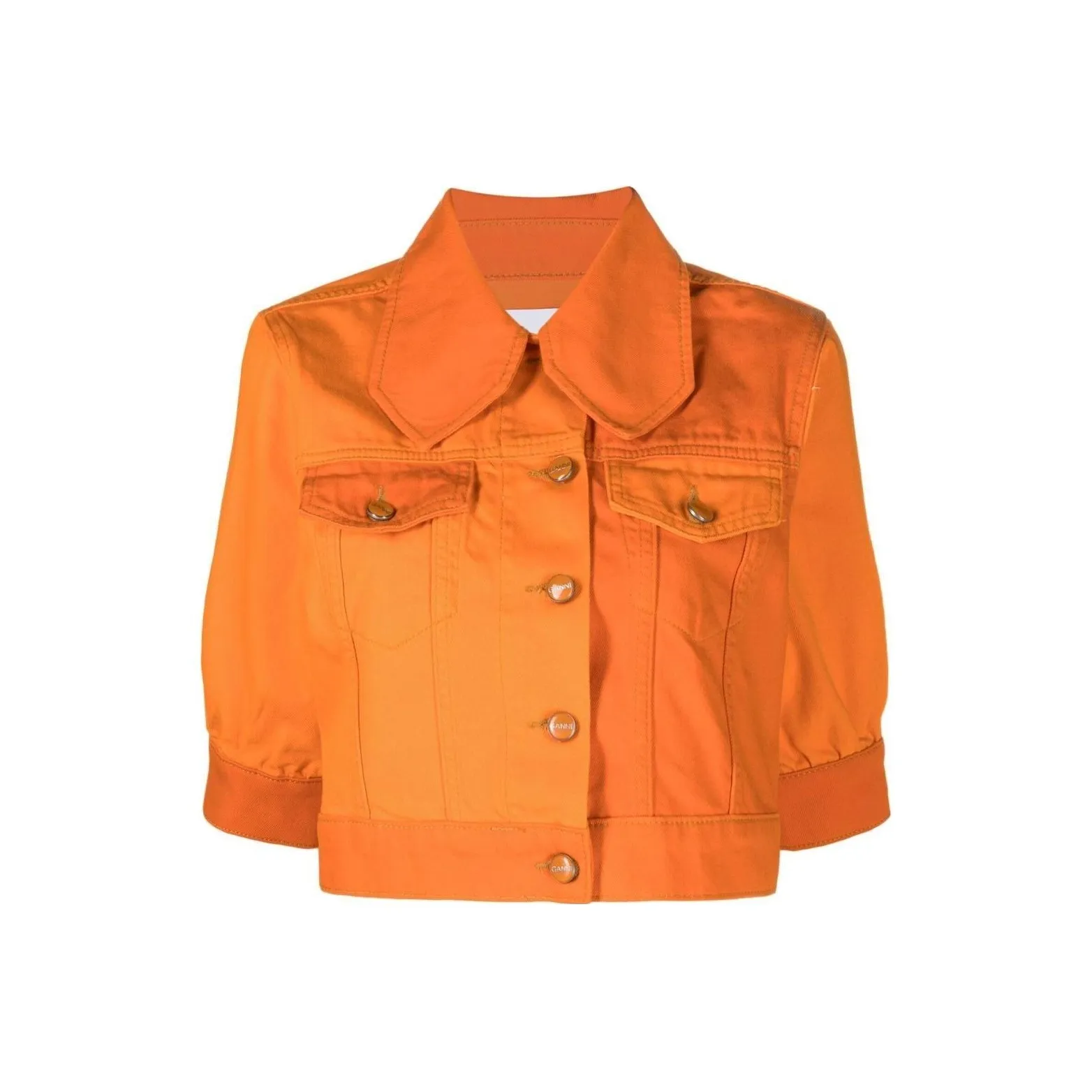 GANNI Overdyed Cutline Denim Puff Sleeve Jacket 'Orangeade'