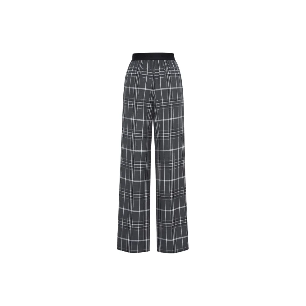 Kimhekim X MO&CO Casual Pants Women's Gray Brown Plaid