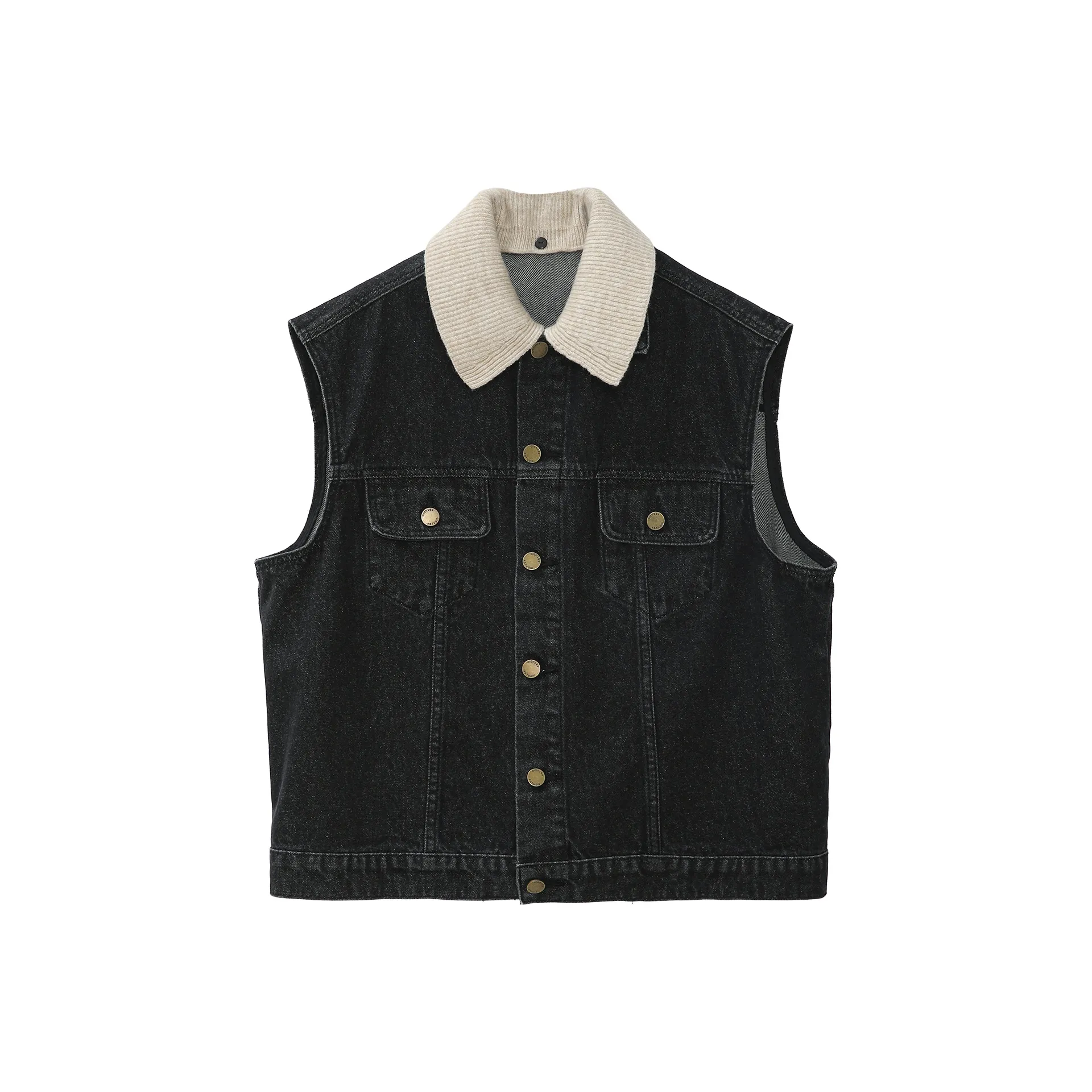 Fstudio Sleeveless Denim Vest Coat Women's Black