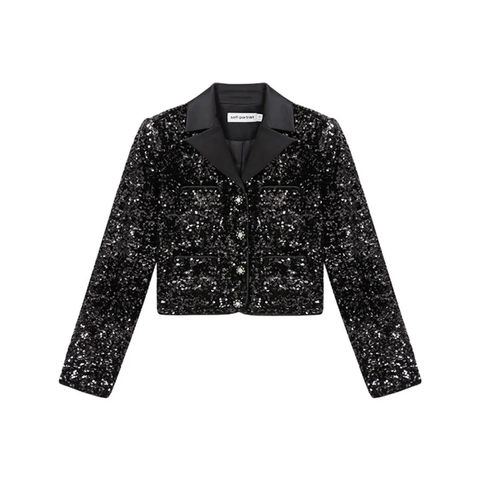 Self portrait Sequin Embellished Cropped Blazer