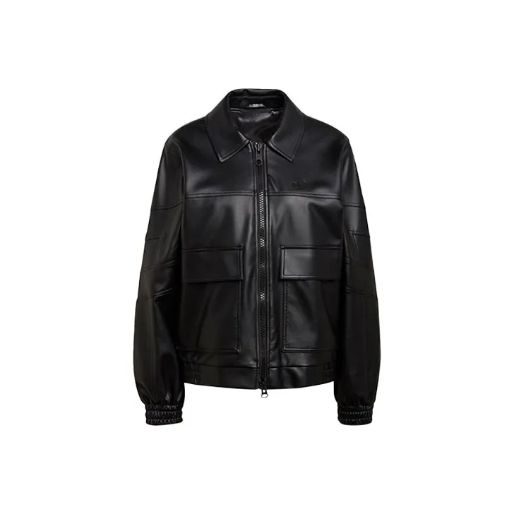 Adidas Originals Blue Version Collection Leather Jacket Women's Black