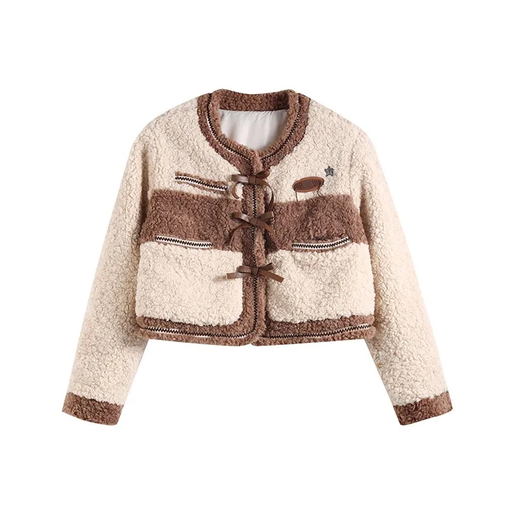 FPMZ Cropped Coats Women's Beige White Brown Patchwork