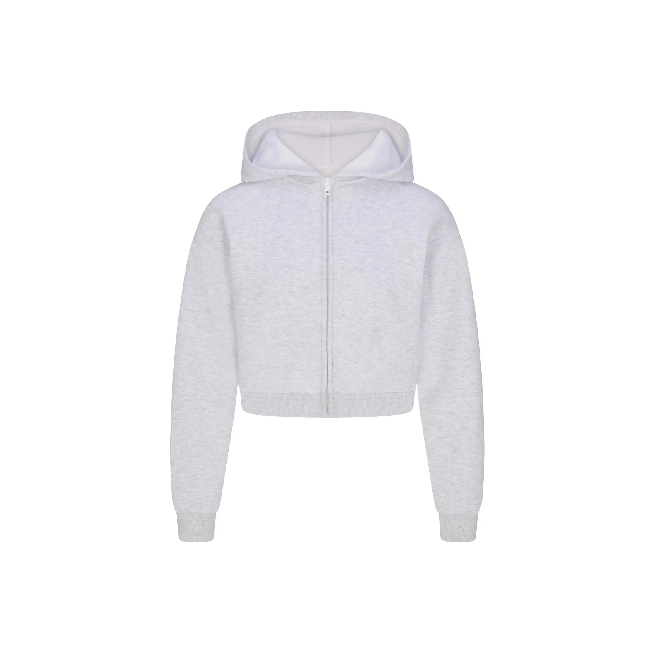 SKIMS SS25 COTTON FLEECE SHRUNKEN ZIP UP HOODIE Sweatshirt Women's LIGHT HEATHER GREY/Light Heather Gray