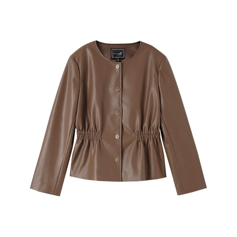 OUNIXUE Коричневая женская кожаная куртка