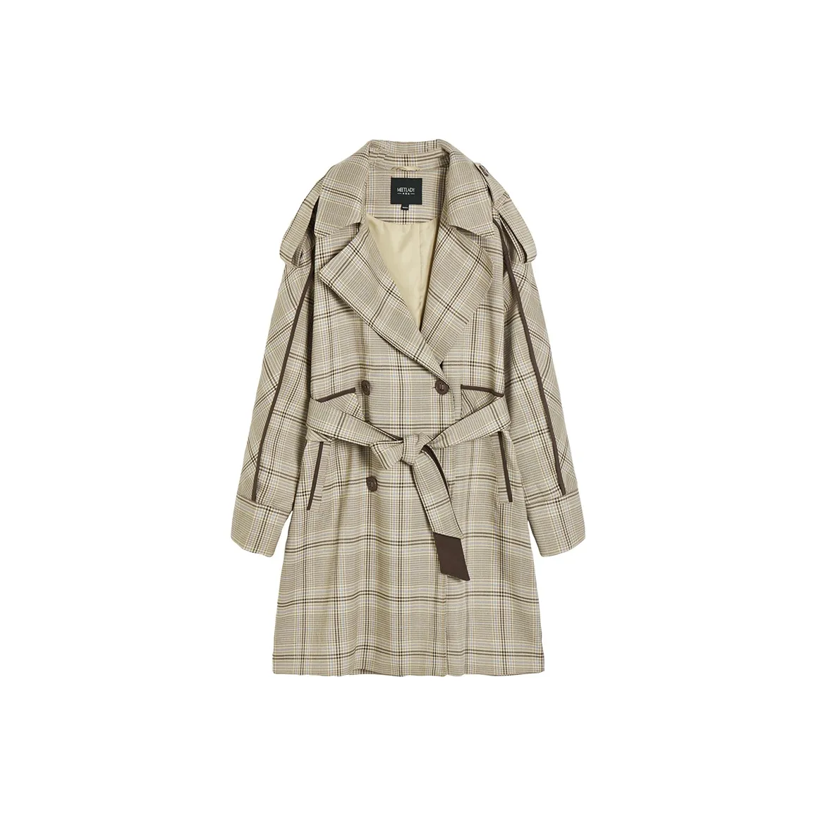 MEETLADY Trench Coats Women's Khaki Plaid