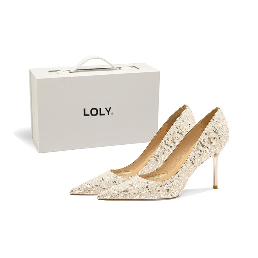 LOLY Французский Кристалл Обувь Узкий каблук Высокие каблуки Женские Жемчужный Возлюбленный