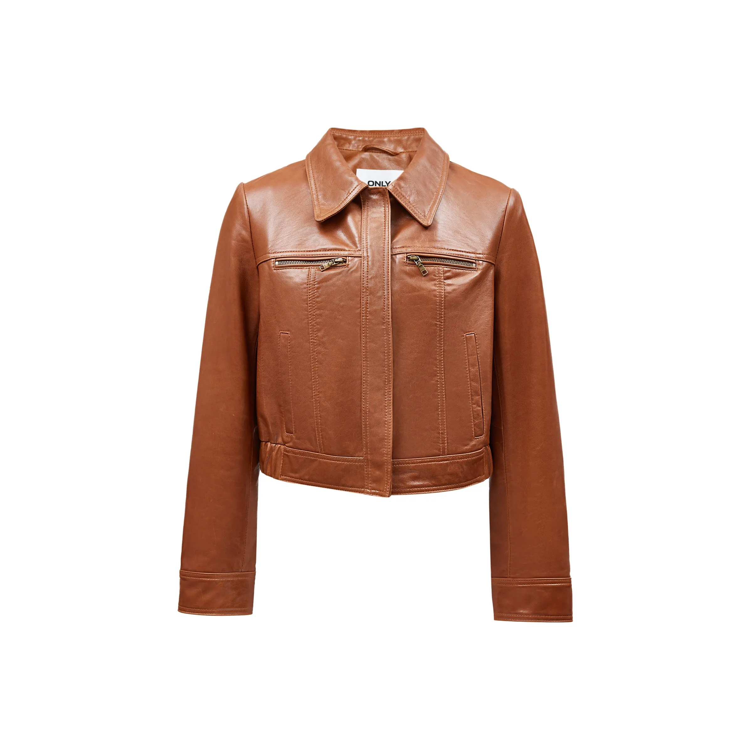ONLY Кожа Куртка Женская Темно-Коричневый Оранжевый