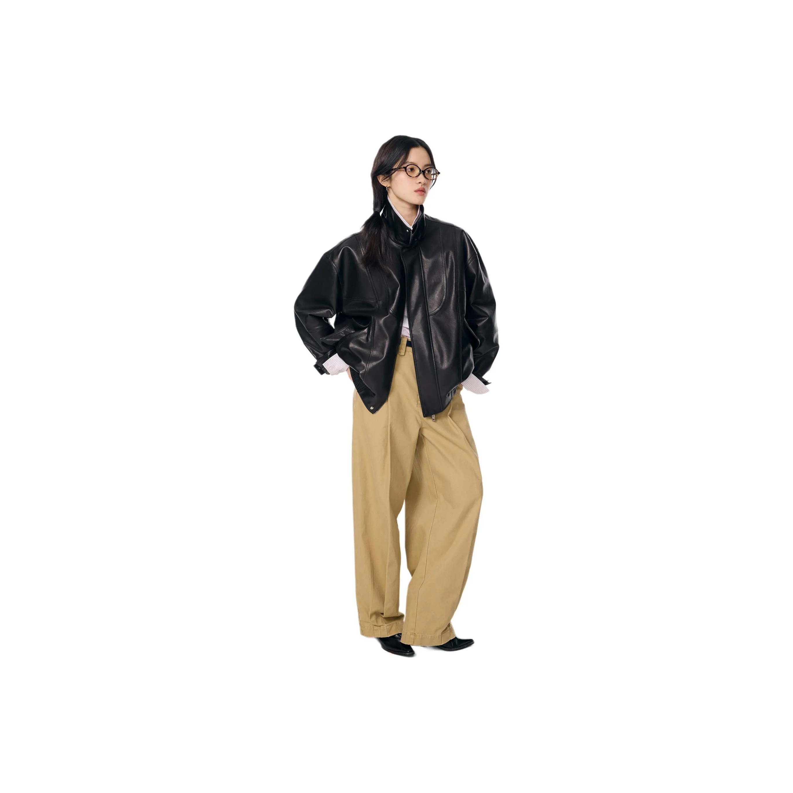Moschino logo-print leather jacket