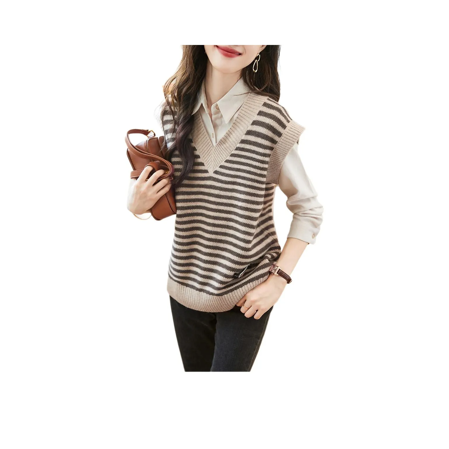 Mo Han Yi Mei Жилет Женские Хаки Полосы