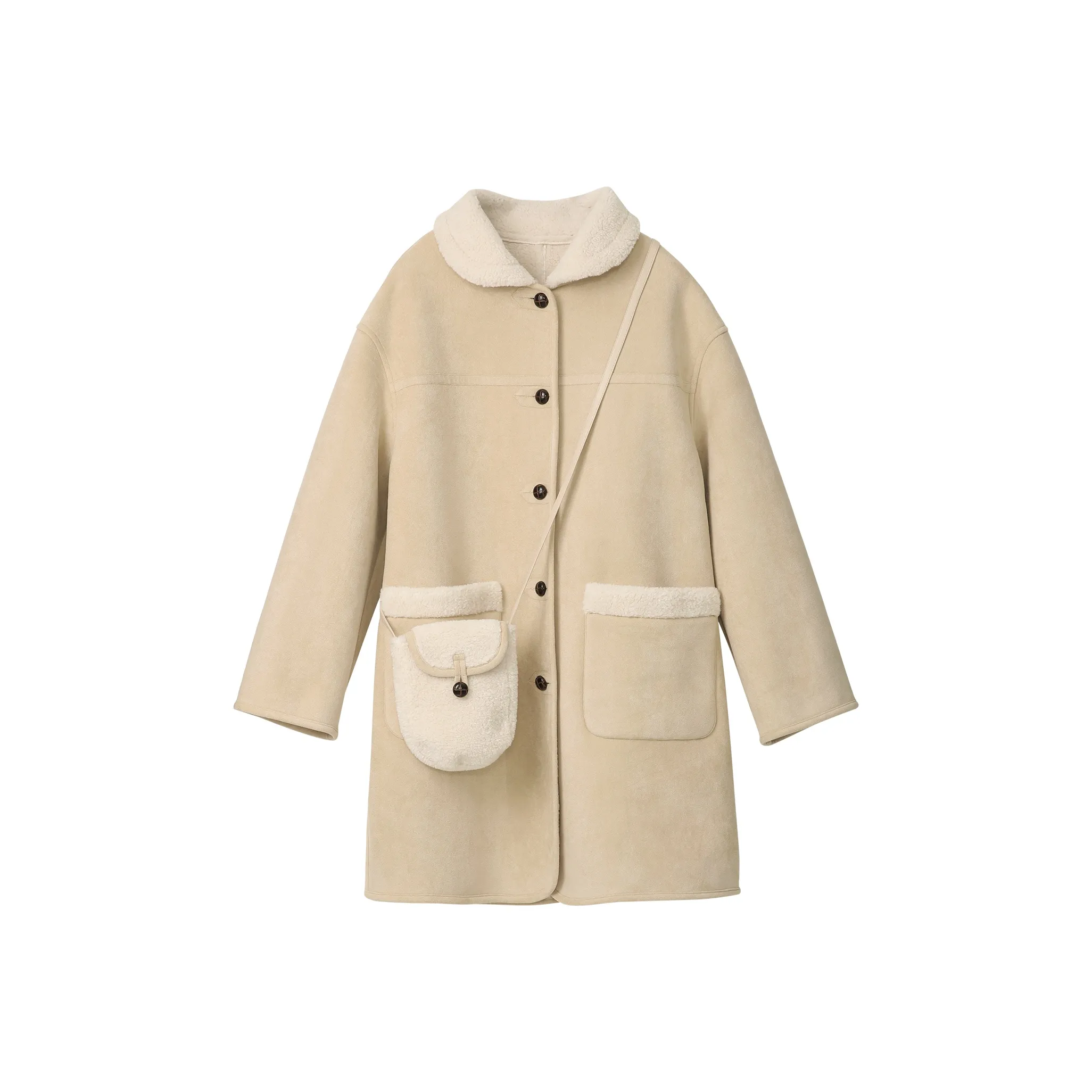 Fstudio Fall And Winter Korean Petite Commute Warm Mid Length Nappa Coat Women's Apricot