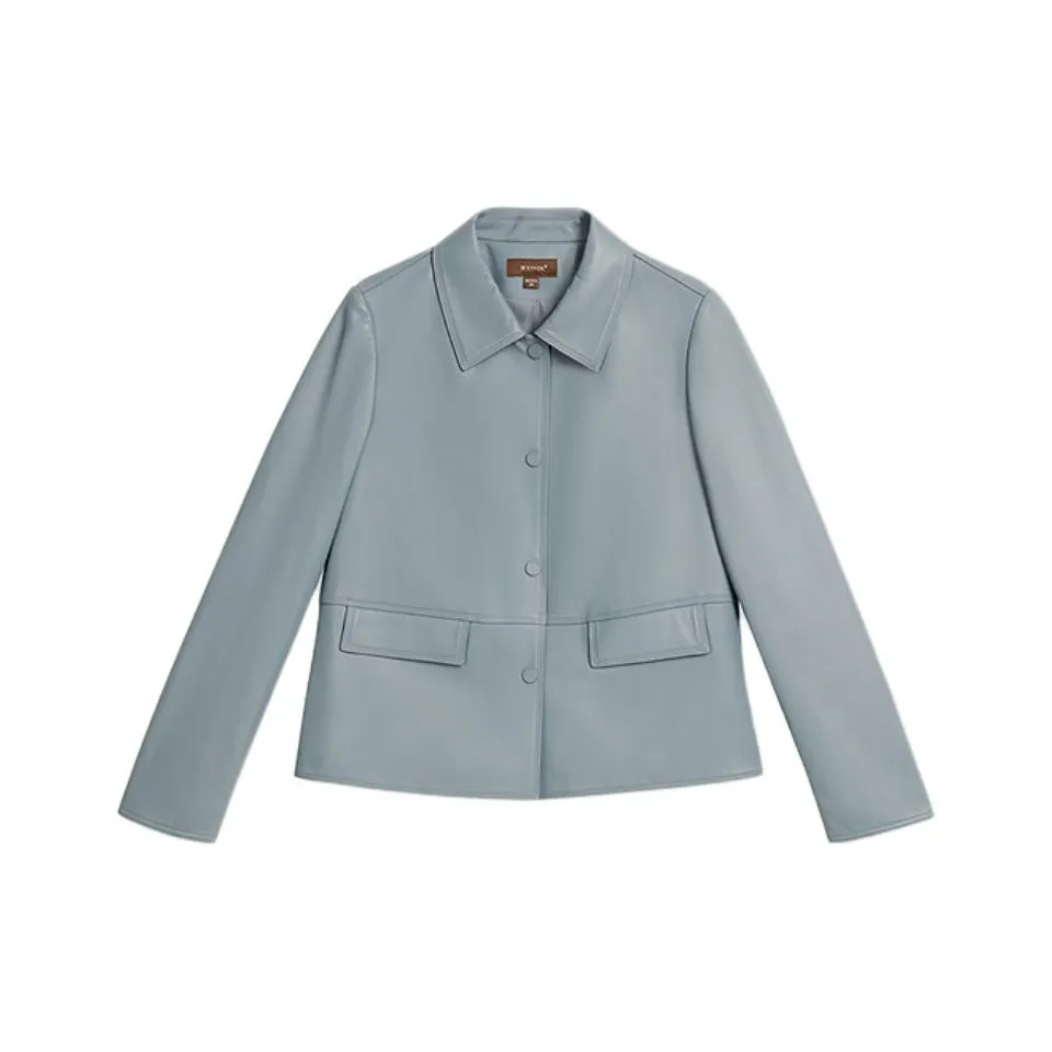 Yiner кожаная куртка женская цвет сланцевый синий