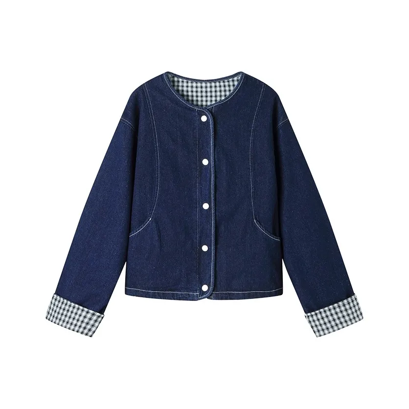 Корейский стиль укороченная куртка женская джинсовый синий