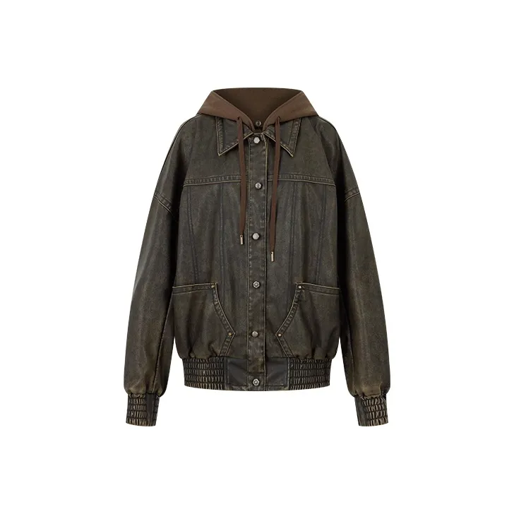 URBAN REVIVO Designer Collection Leather Jacket Women's Dark Red Brown
