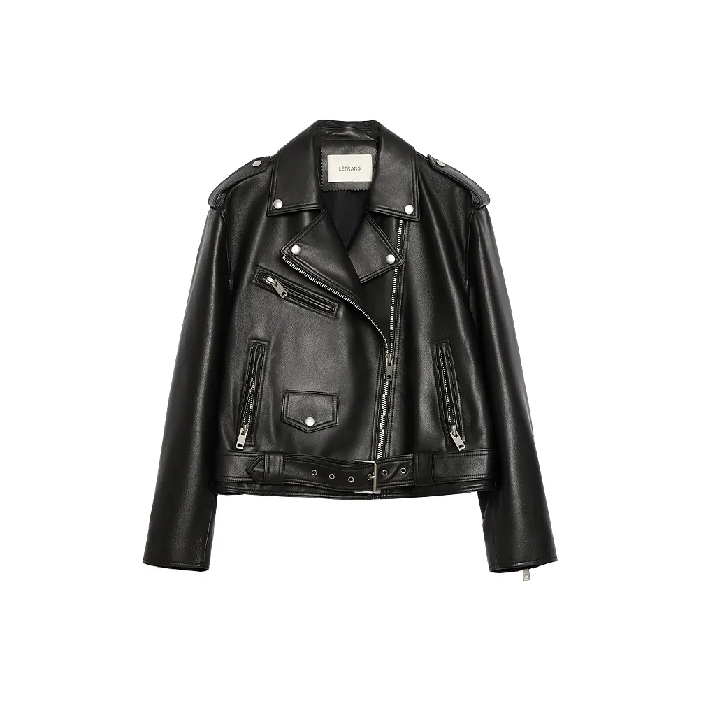 LETRANS Кожа Куртка Женская Байкер Черная